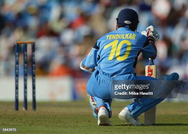 Sachin Tendulkar of India takes a breather during the ICC Cricket World Cup 2003 Pool A match between India and Pakistan held on March 1, 2003 at the...