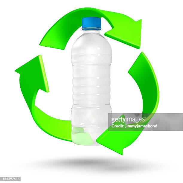 recycle plastic water bottle with 3-dimensional arrows - bottle icon stock pictures, royalty-free photos & images