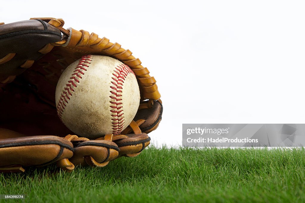 野球の芝生、手袋