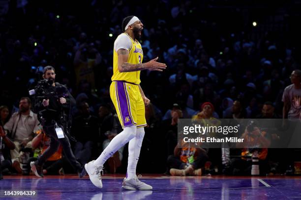 Anthony Davis of the Los Angeles Lakers celebrates a basket against the Indiana Pacers during the fourth quarter in the championship game of the...