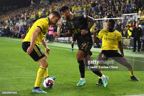 Mateusz Bogusz of Los Angeles Football Club controls the ball against the Columbus Crew in the second half during the 2023 MLS Cup at Lower.com Field...