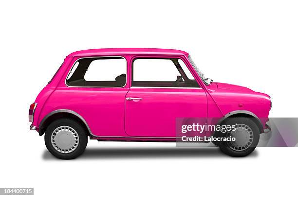 mini cooper-pink - car on white background stock-fotos und bilder