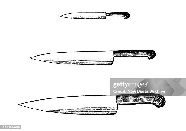 set of kitchen knives | antique culinary illustrations - food and drink industry stock illustrations