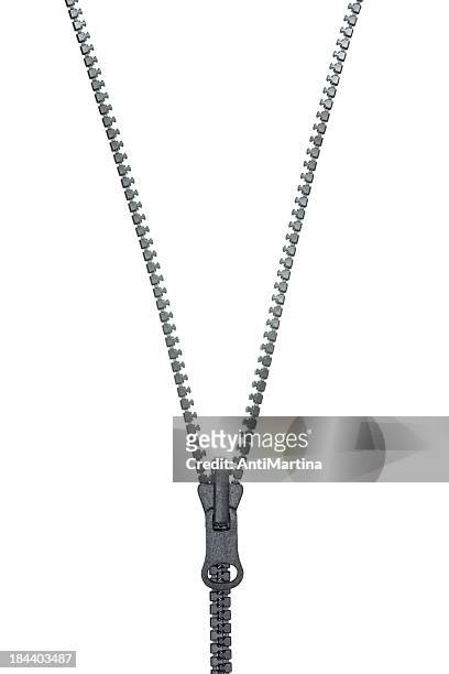partially zipped zipper over white background - zipper stock pictures, royalty-free photos & images