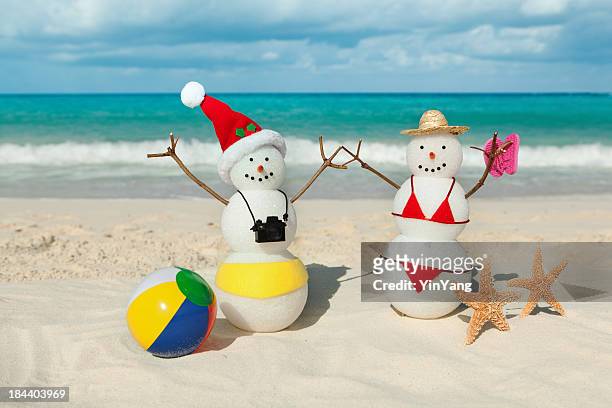 couple christmas vacation in tropical beach of caribbean sea - caribbean christmas 個照片及圖片檔