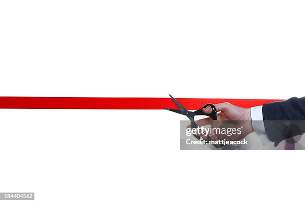 cutting red ribbon - ribbon cutting stock pictures, royalty-free photos & images