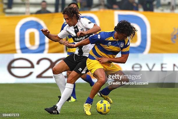 Fernando Couto of Stelle Gialloblu competes for the ball with Diego Fuser of Stelle Crociate during the 100 Years Anniversary match between Stelle...