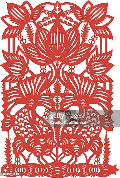 goldfish playing with lotus - lotus root vegetable stock illustrations