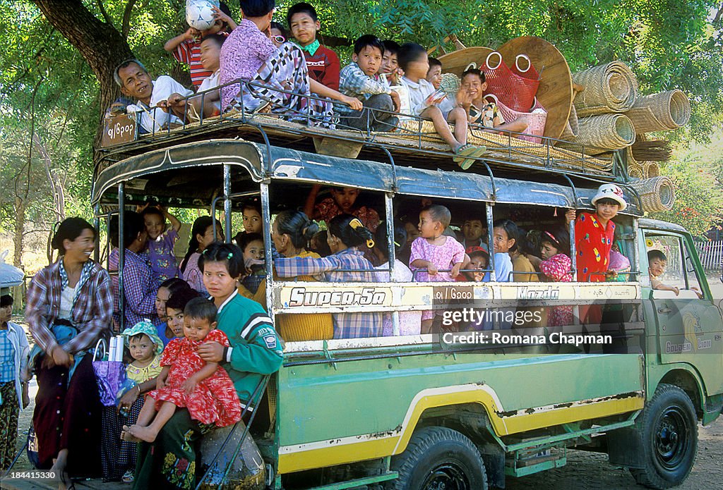 Public bus filled with passengers, bagan