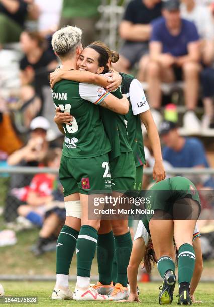 Vesna Milijevic of Canberra United celebrates scoring a goal during the A-League Women round seven match between Canberra United and Brisbane Roar at...