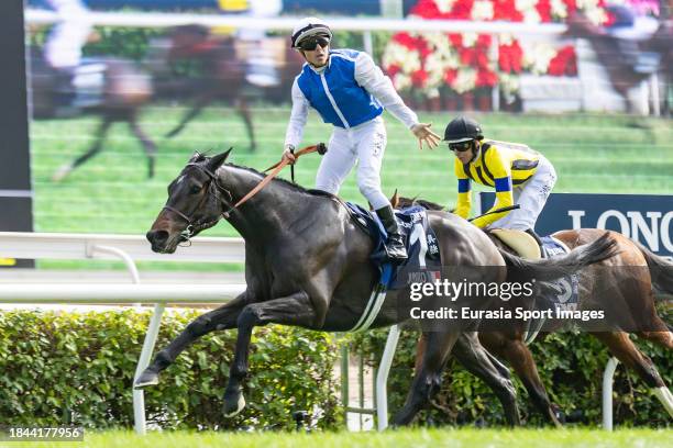 Jockey Maxime Guyon riding Junko wins the LONGINES Hong Kong Vase of the LONGINES Hong Kong International Races at Sha Tin Racecourse on December 10,...