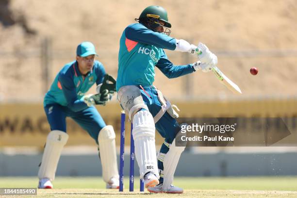 Usman Khawaja bats during an Australian nets session the at the WACA on December 10, 2023 in Perth, Australia.