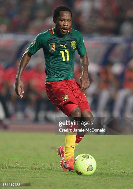 Jean Makoun of Cameroon in action during the FIFA 2014 World Cup qualifier at the Stade Olympique de Radès on October 13, 2013 in Rades, Tunisia.