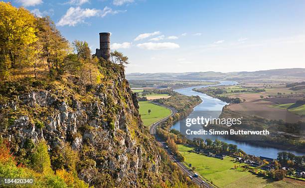 a clifftop folly overlooking a large river - perthshire stock pictures, royalty-free photos & images