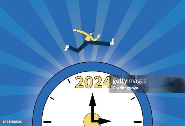 men running on the clock, 2024. - anticipation stock illustrations