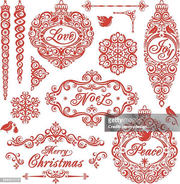 christmas ornament set - vintage lace stock illustrations