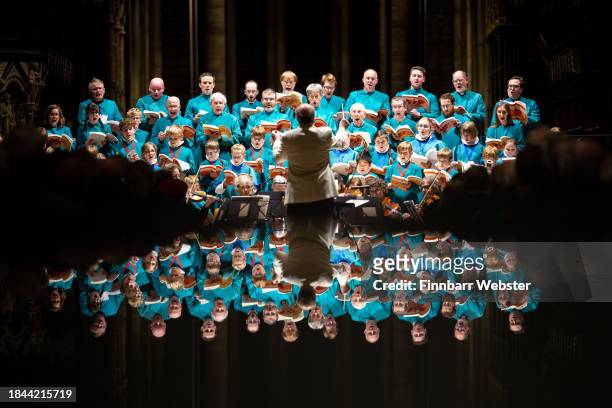 The Cathedral Choir, accompanied by the City of London Sinfonia, perform Handel’s Messiah at Salisbury Cathedral, on December 09, 2023 in Salisbury,...