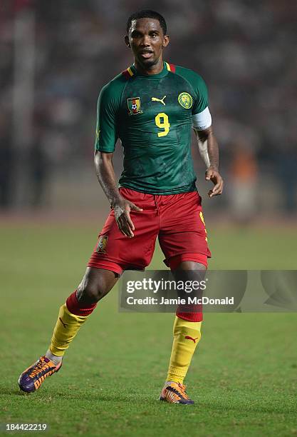 Samuel Etoo of Cameroon in action during the FIFA 2014 World Cup qualifier at the Stade Olympique de Radès on October 13, 2013 in Rades, Tunisia.