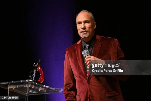 Actor Roger Guenveur Smith speaks onstage during the 2023 Peachtree Village International Film Festival Awards at Rialto Center for the Arts at...