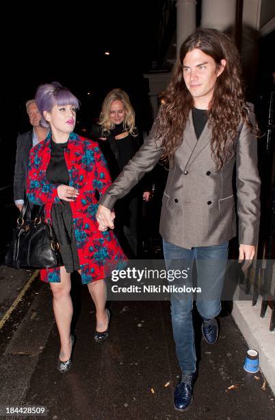Kelly Osbourne and Matthew Mosshart are sighted leaving The Arts Club, Mayfair on October 13, 2013 in London, England.