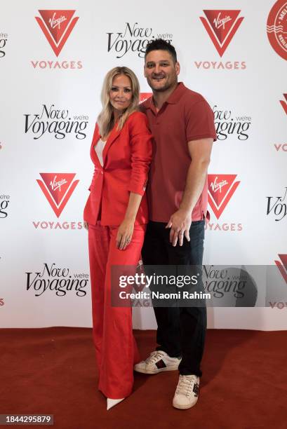 Alex and Brendan Fevola attend the launch of Virgin Voyages' Resilient Lady on December 10, 2023 in Melbourne, Australia.