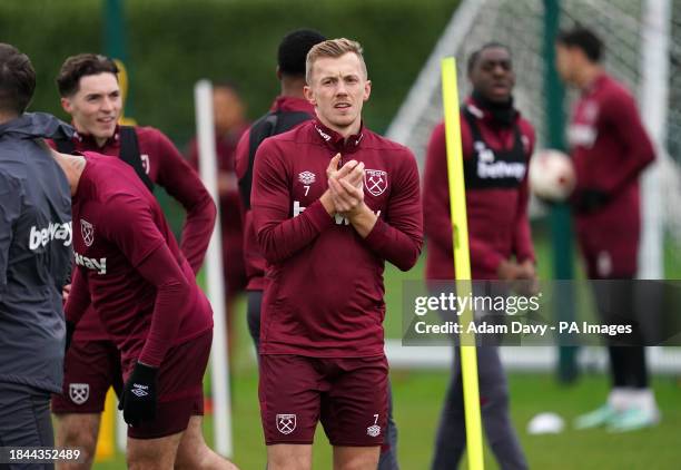 West Ham United's James Ward-Prowse during a training session at Rush Green, London. Picture date: Wednesday December 13, 2023.