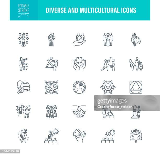 diverse and multicultural icons editable stroke - mixed race person stock illustrations