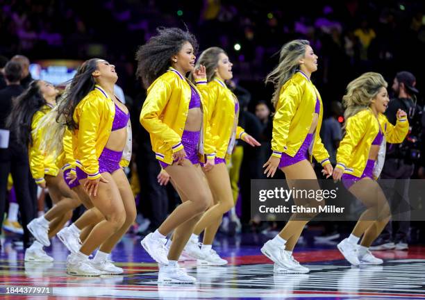 Members of the Los Angeles Laker Girls cheerleaders perform in the fourth quarter of the championship game of the inaugural NBA In-Season Tournament...