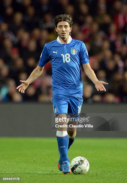 Riccardo Montolivo of Italy in action during the FIFA 2014 world cup qualifier between Denmark and Italy on October 11, 2013 in Copenhagen, Denmark.