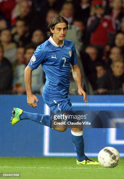Alberto Aquilani of Italy in action during the FIFA 2014 world cup qualifier between Denmark and Italy on October 11, 2013 in Copenhagen, Denmark.