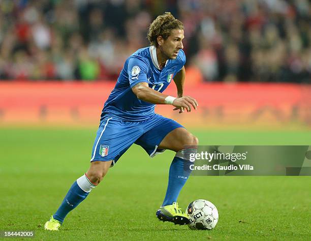 Alessio Cerci of Italy in action during the FIFA 2014 world cup qualifier between Denmark and Italy on October 11, 2013 in Copenhagen, Denmark.