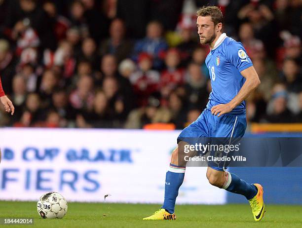 Claudio Marchisio of Italy in action during the FIFA 2014 world cup qualifier between Denmark and Italy on October 11, 2013 in Copenhagen, Denmark.