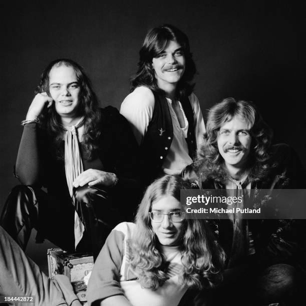 American rock group Jo Jo Gunne, 12th October 1973. Clockwise, from left: Jimmie Randall , Matt Andes , Jay Ferguson and William 'Curly' Smith .
