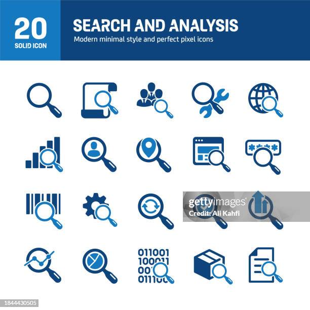 search and analysis solid icons. containing research, searching, analyzing solid icons collection. vector illustration. for website design, logo, app, template, ui, etc. - looking backwards stock illustrations