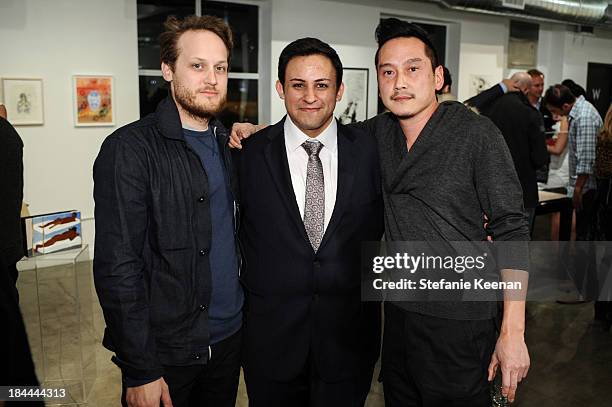 Aaron Sandnes, Cesar Garcia and Glenn Kaino attend The Mistake Room's Benefit Auction on October 13, 2013 in Los Angeles, California.