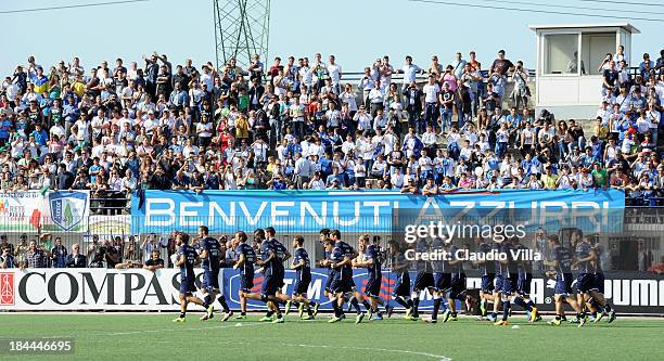 Italy players in action during a training session, ahead of their FIFA World Cup qualifier against Armenia, on October 14, 2013 in Naples, Italy. The...