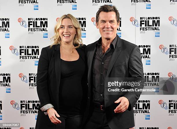 Actors Kate Winslet and Josh Brolin attend the photocall for "Labor Day" during the 57th BFI London Film Festival at The Mayfair Hotel on October 14,...