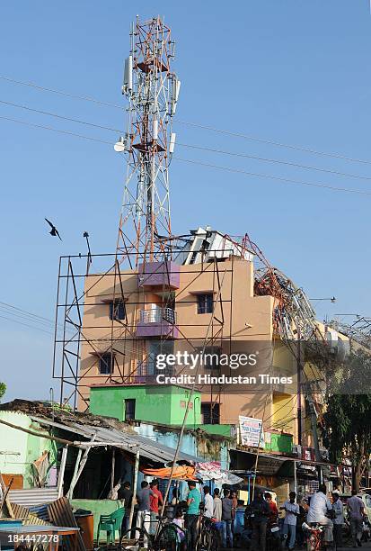 Destroyed mobile tower following Cyclone Phailin as communication links are vastly disrupted by the strong winds that went upto a speed of 220 kmph...