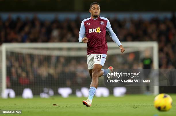 Leon Bailey of Aston Villa in action during the Premier League match between Aston Villa and Arsenal FC at Villa Park on December 09, 2023 in...