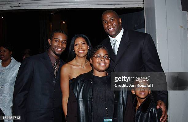 Earvin "Magic" Johnson with family at the Official Tip-Off to NBA All-Star 2004 Entertainment, American Express Celebrates the Rewarding Life of...