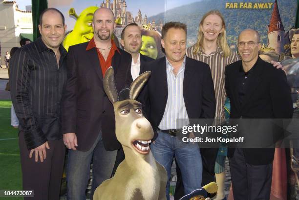 Producer David Lipman, co-director Conrad Vernon, producer Aron Warner, co-director Kelly Asbury, co-director Andrew Adamson and Jeffrey Katzenberg