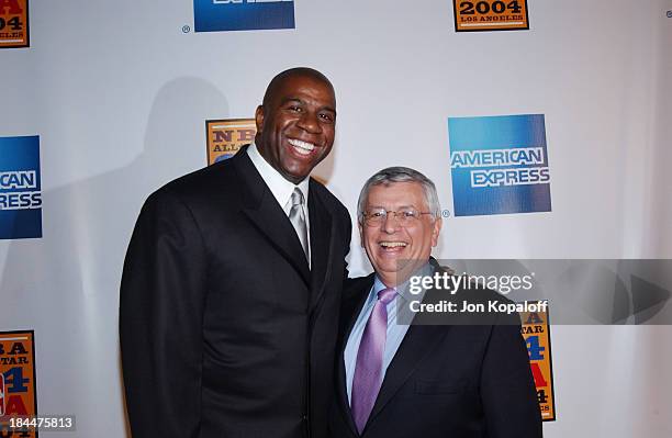 Commissioner David Stern with Earvin "Magic" Johnson at the Official Tip-Off to NBA All-Star 2004 Entertainment, American Express Celebrates the...