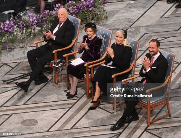 King Harald, Queen Sonja, Crown Princess Mette-Marit and Crown Prince Haakon attend the Nobel Peace Prize ceremony for laureate Iranian activist...