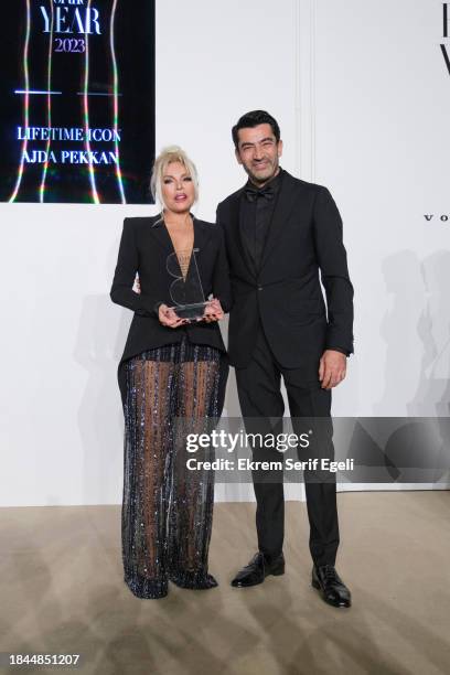 Ajda Pekkan receives lifetime icon award at the Harper's Bazaar Women Of The Year Awards 2023 on December 09, 2023 in Istanbul, Turkey.