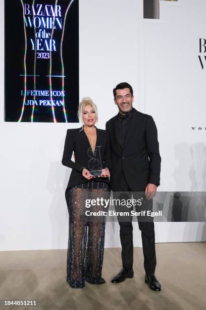 Ajda Pekkan receives lifetime icon award at the Harper's Bazaar Women Of The Year Awards 2023 on December 09, 2023 in Istanbul, Turkey.