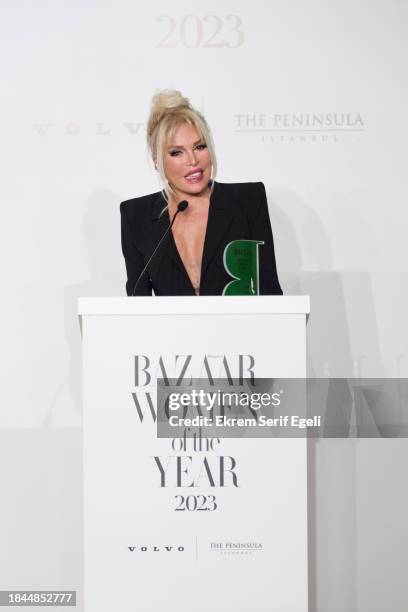 Ajda Pekkan receives lifetime icon award at the Harper's Bazaar Women Of The Year Awards 2023 on December 09, 2023 in Istanbul, Turkey.