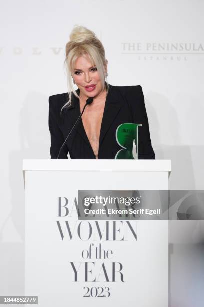 Ajda Pekkan receives lifetime icon award at the Harper's Bazaar Women Of The Year Awards 2023 on December 09, 2023 in Istanbul, Turkey.