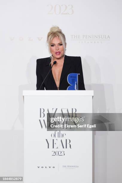 Ajda Pekkan receives lifetime icon award at the Harper's Bazaar Women Of The Year Awards 2023 on December 09, 2023 in Istanbul, Turkey.