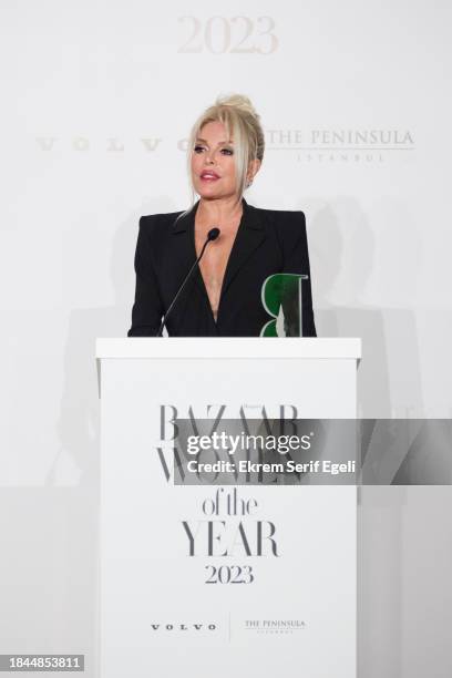 Ajda Pekkan receives lifetime icon award at the Harper's Bazaar Women Of The Year Awards 2023 on December 09, 2023 in Istanbul, Turkey.