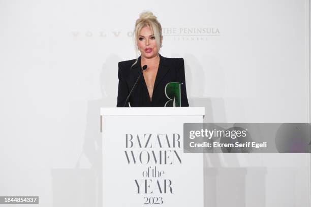 Ajda Pekkan receives lifetime icon award at the Harper's Bazaar Women Of The Year Awards 2023 on December 09, 2023 in Istanbul, Turkey.